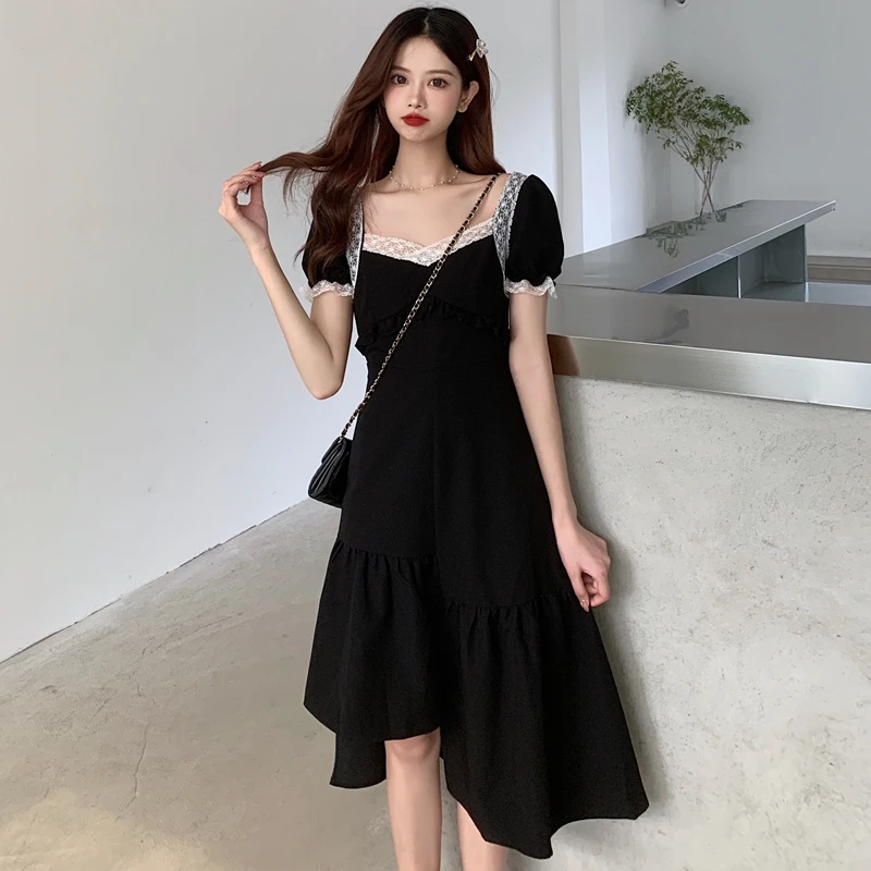 

S-4XL fashion women's dress 2021 summer new style square collar irregular stitching design dress plus size women's dress