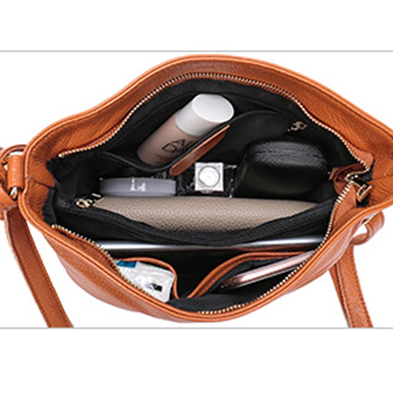 

New First Layer Cowhide Ladies Shoulder Bag Korean Leather Fashion Cowhide Bucket Messenger Bag