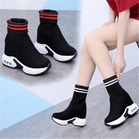 autumn sock ankle boots women sneakers female increased 9cm wedges sport dad shoes for women comfortable chunky sneakers black