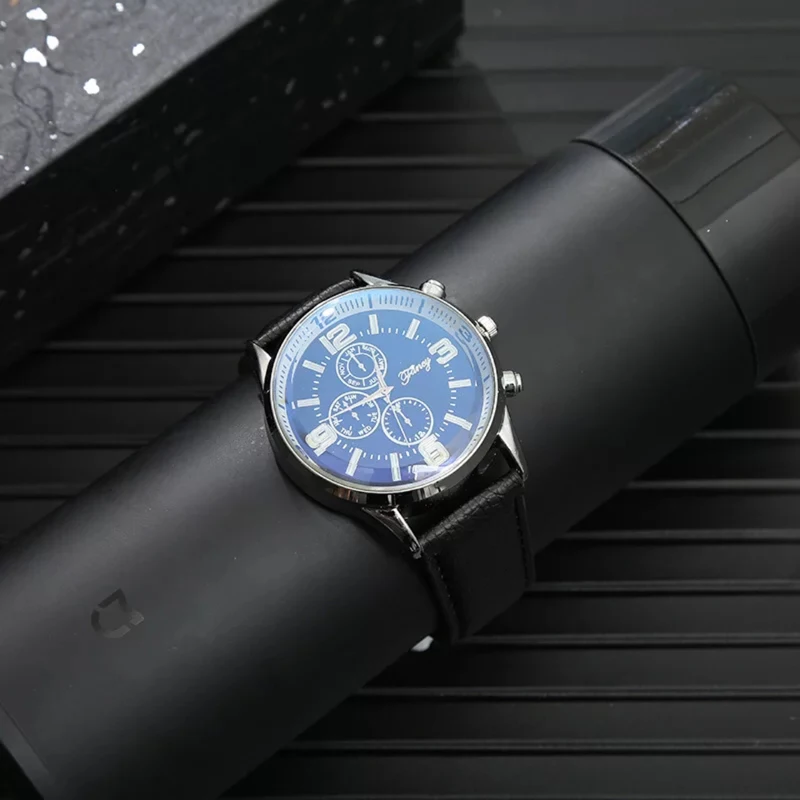 Men Watches  High Quality Quartz Wrist Watch with Folding Clasp Leather Wallet Gift Set for Men Boyfriend Dad Father's day Gifts