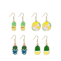 cartoon simple pattern fashion pineapple orange fruit cactus potted earrings for women lovely long colored jewelry