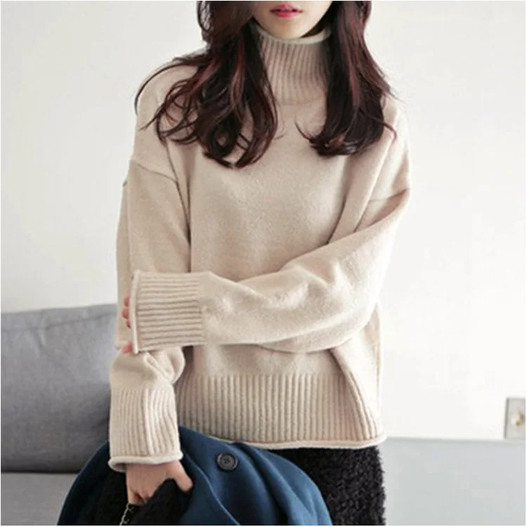 

Women's Lazy White Loose Sweater Rendering Unlined Upper Garment Thickening Pullover High Lead Sweater Long Sleeve Pullover Tops
