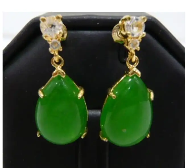 

wholesale latest Jewelry AAA Green Natural jade 18kgp plated fashion earrings
