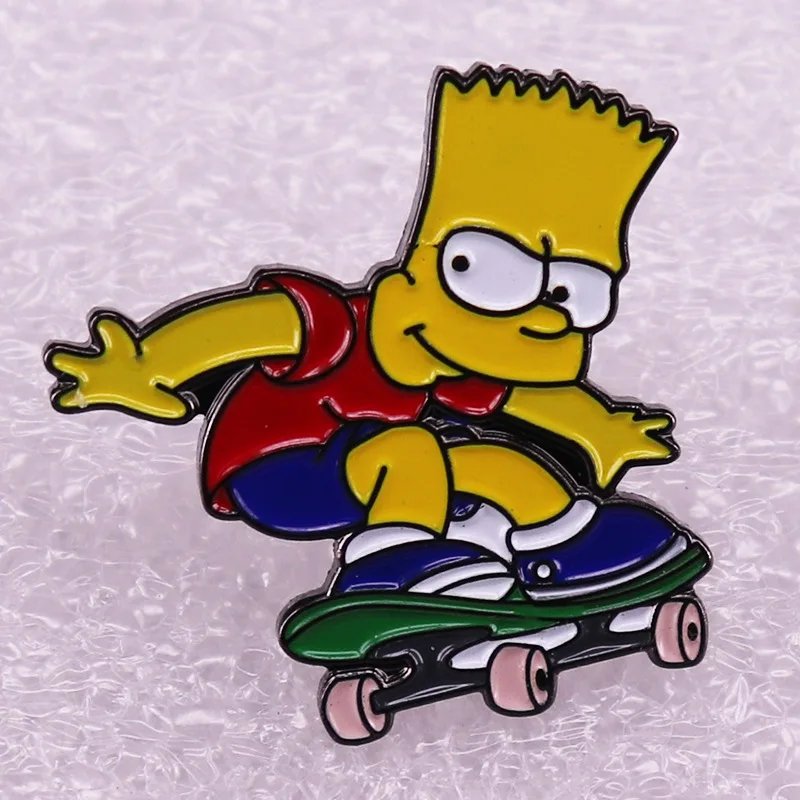 

Bart Skateboarding Funny Anime Enamel Pins Cute Simpsons Brooch Fashion Metal Cartoon Lapel Pin Badges Backpack Accessories Gift