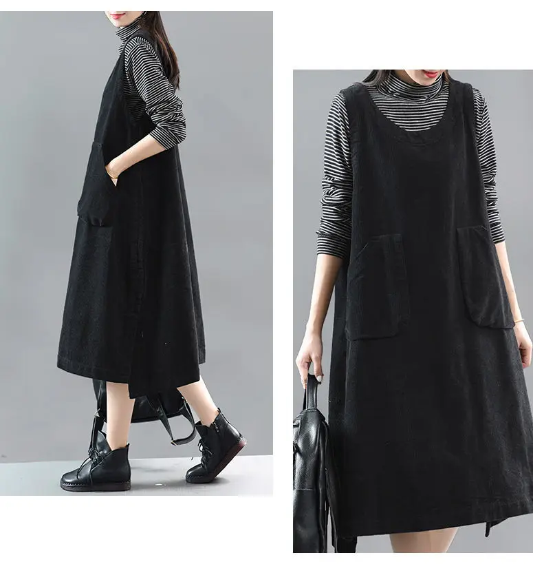 

Corduroy Pregnant Women Dress Autumn Korean Version Loose Maternity Clothes Fashion Pregnancy Large Pocket Vest Dress