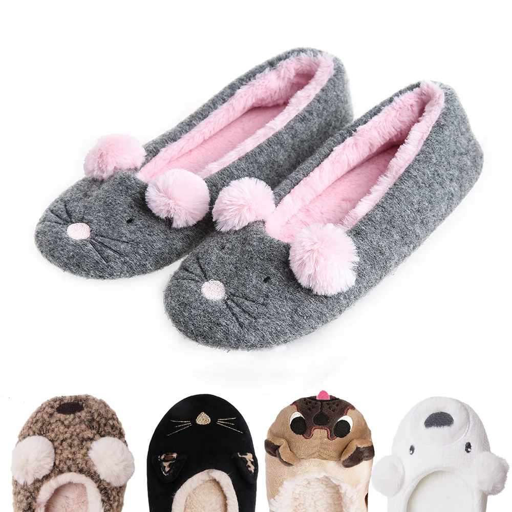 Женские плюшевые зимние теплые мягкие милые домашние тапочки в виде животных с