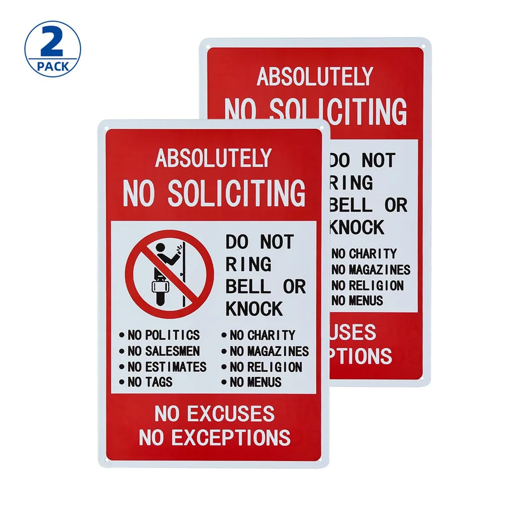 

2-Pack Funny Metal decor Signs Absolutely No Soliciting No Political Causes, Garage Home Yard Plaque Wall Art