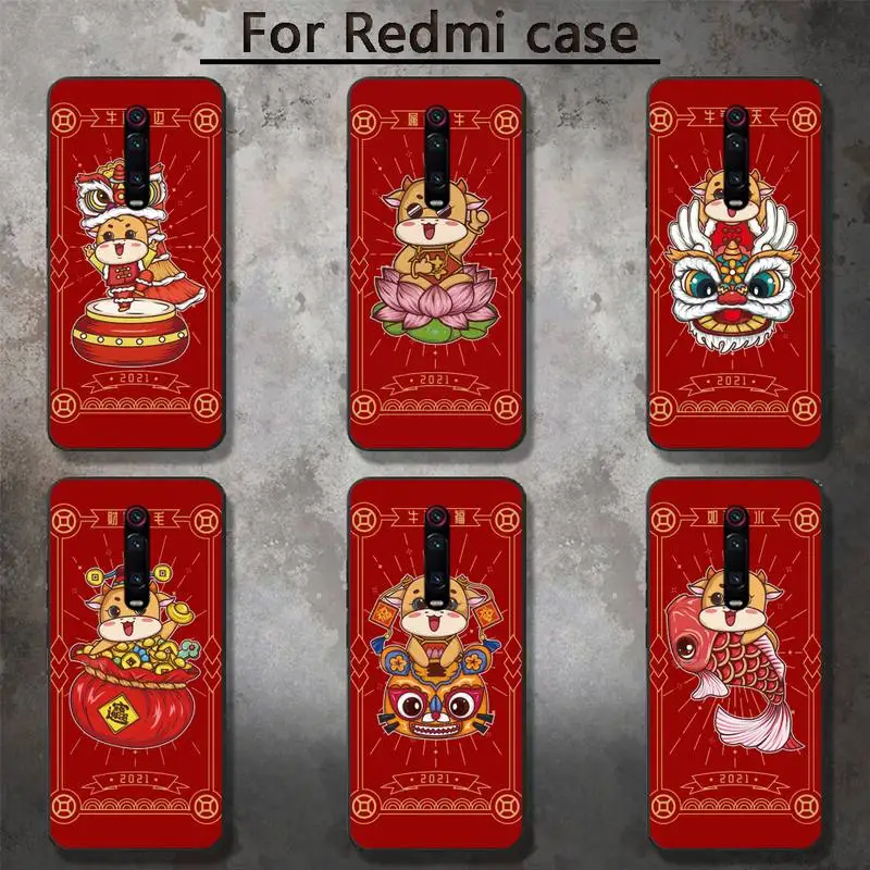 

New Year 2021 Bull Red cartoon Phone Case for RedMi 5 5plus 6 Pro 6A S2 4X GO 7A 8A 7 8 9 K20 case
