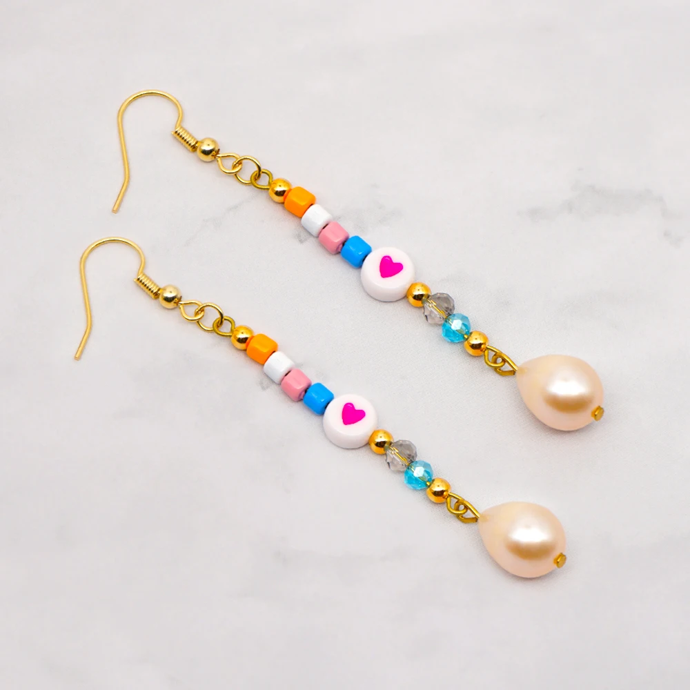 Go2Boho Earring Women Boho Real Pearl Earrings Jewelry Gift Patchwork Heart Pendientes Long Danglers Mujer Femme Colorful | Украшения и