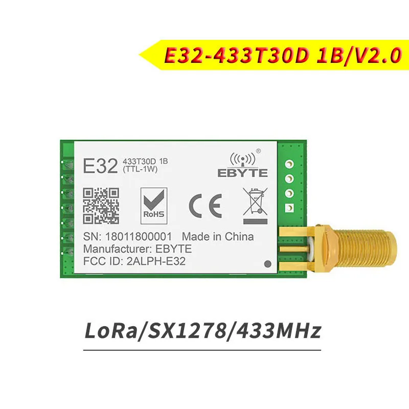 E32 433T30D 1B/V2.0 SX1278 LoRa Модуль RF 433 МГц UART SMA K антенна 30 дБм 1 Вт 8 км большой радиус