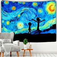 cartoon star moon night van gogh painting wall hanging tapestry yoga art curtain mandala tapestri iarge size mural decorate