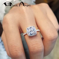 black angel 2 carats super shiny white zircon 925 silver ring for women luxury princess square cz bride wedding jewelry gifts