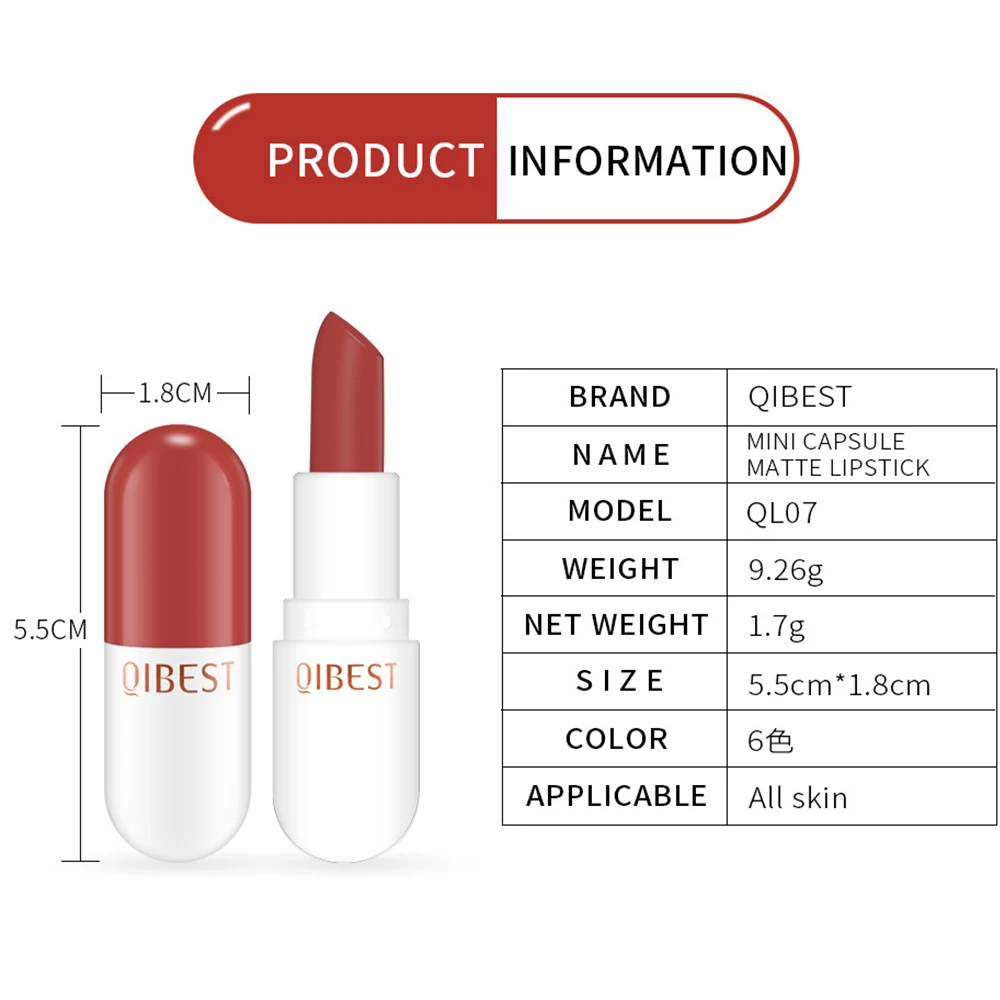 

QIBEST 6 Color Waterproof Lipstick Non-Fading Cosmetic Valentine's Day Gift Mini Capsule Matte Lipstick Long-Lasting Velvet Mist