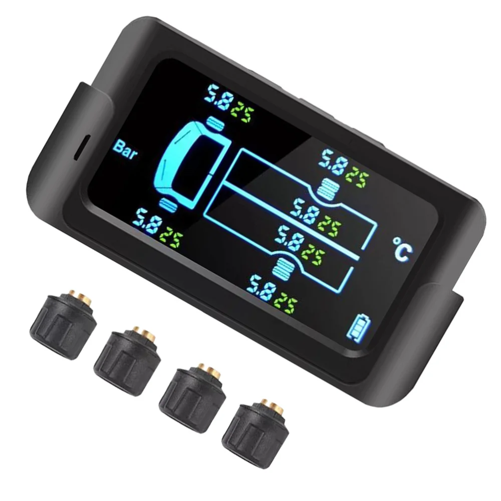 

1Pc 8.5bar Solar Tire Pressure Monitor System For Large Truck RV Wireless General Bus Truck 6 Tire Pressure External (Black)