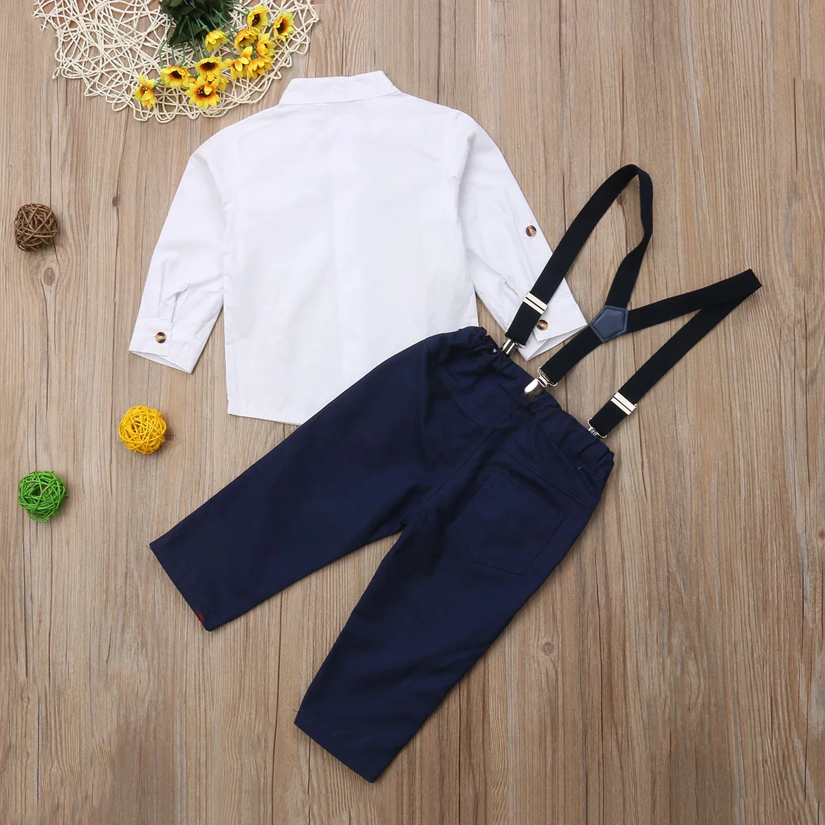 

2-7Y Gentleman Infant Baby Boys Clothes Sets Long Sleeve Single Breasted Shirts Bib Pants 2pcs