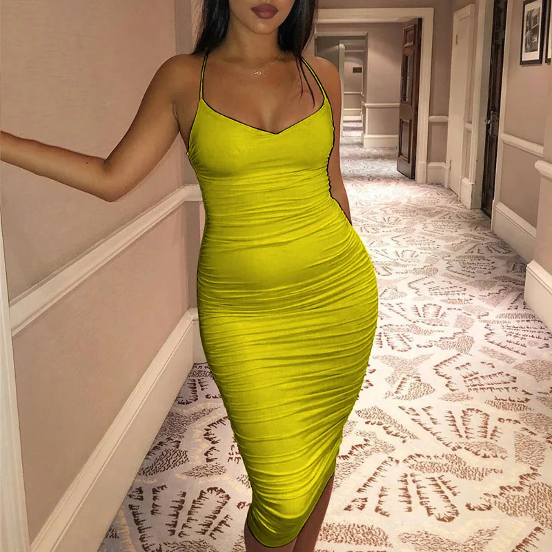 

Pleated Skirt 2021 New Sexy Suspender Halter Pleated Party Long Dress Dresses for Women