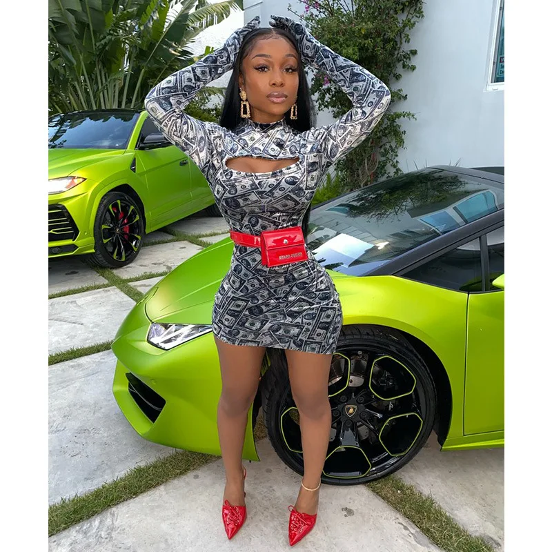 Платье мини с длинным рукавом высоким воротником и поясом|Женские платья| |