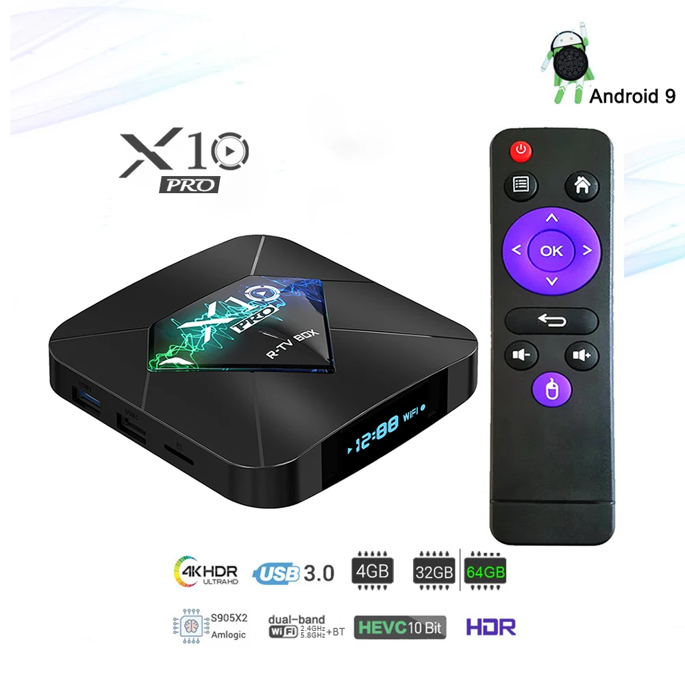 X10 Pro Android 9,0 Smart tv BOX S905X2 DDR 4 GB 32GB 64GB 2,4G 5GHz Wifi Поддержка USB3.0 BT4.0 4K 3D Netflix Android ТВ-плеер