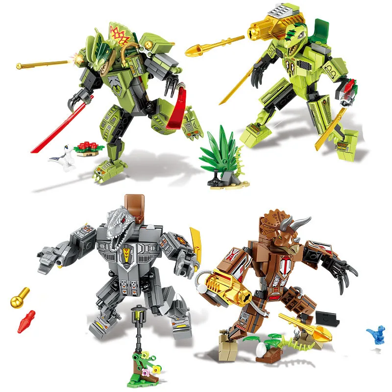 

4 шт. механический динозавр механический блок Набор сделай сам тираннозавр модель трицератопса Строительный кирпич детская игрушка