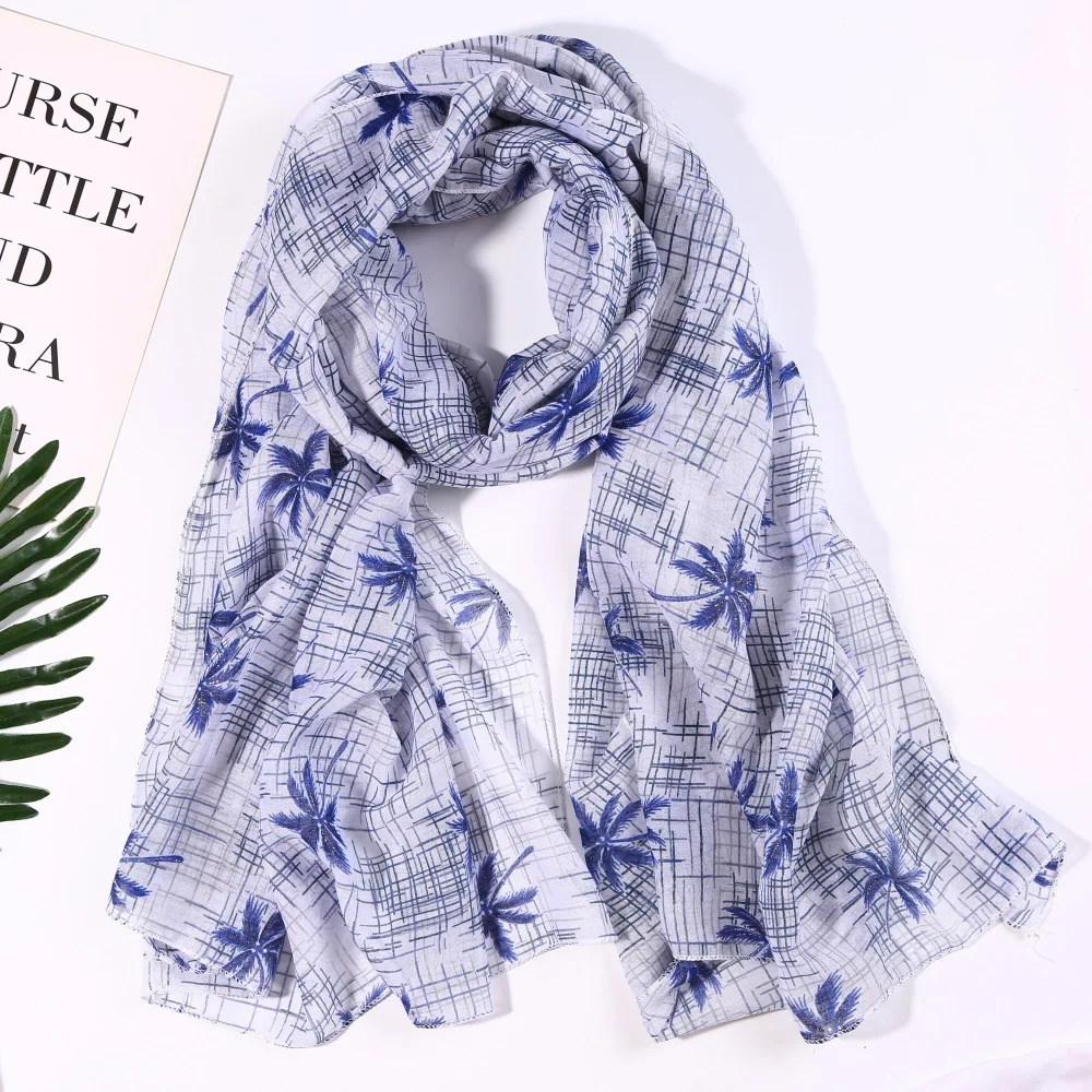 2020 New Coconut Tree Print Scarves Shawls Long Soft Viscose Silver Foil Wrap Scarf Hijab 7 Color Free Shipping |