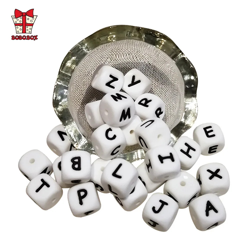 BOBO.BOX 100pcs/Lot Letter Silicone Beads 12mm Baby Teether Beads Chewing Alphabet Bead For Personalized Name DIY Teething Lette