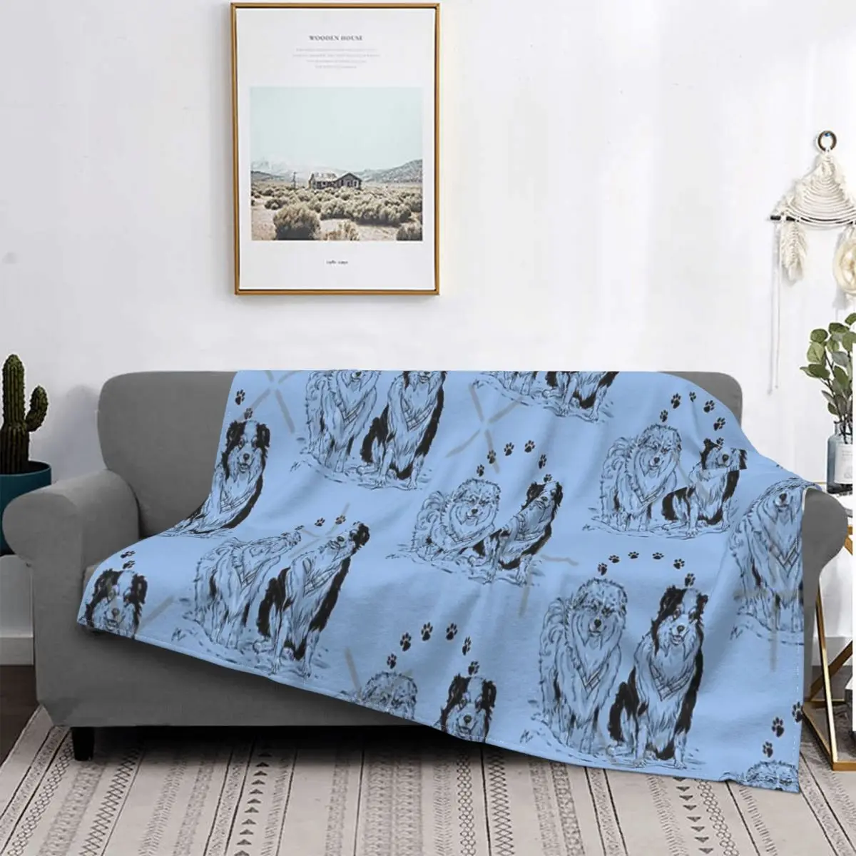 

Manta a cuadros para cama, colcha de lino, toalla de playa, azul, Merle, Aussies