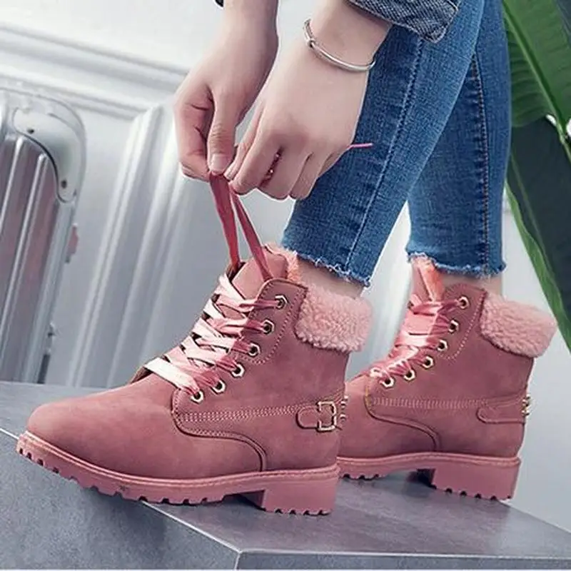 

Autumn Winter 2021 Motorcycle Boots Women's Cotton Boots Plus Velvet Warm Shoes Rivet Womens Ankle Boots Shoes Women Size 36-43