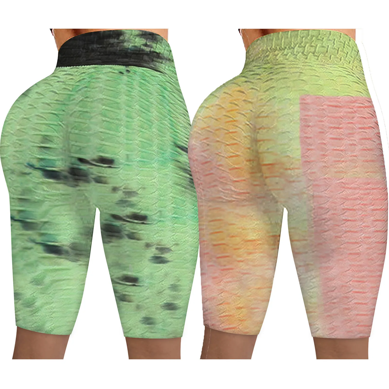 

2pcs Women Wrinkled Tie-dye Leggings Stretch Running Fitness Yoga Pants Biker Shorts Breathable Women's Yoga Short Sports Pants