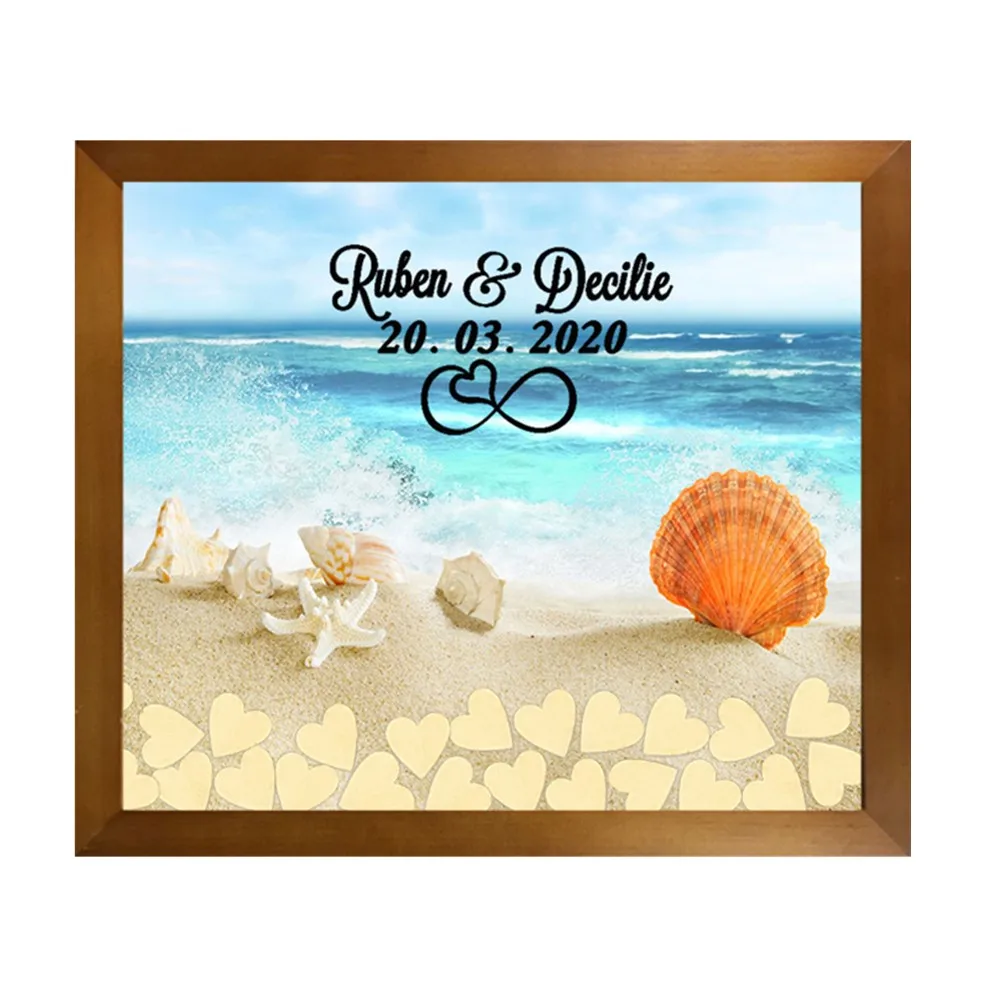 Пользовательские имена дата с фото пляж Свадьба Гостевая книга drop box