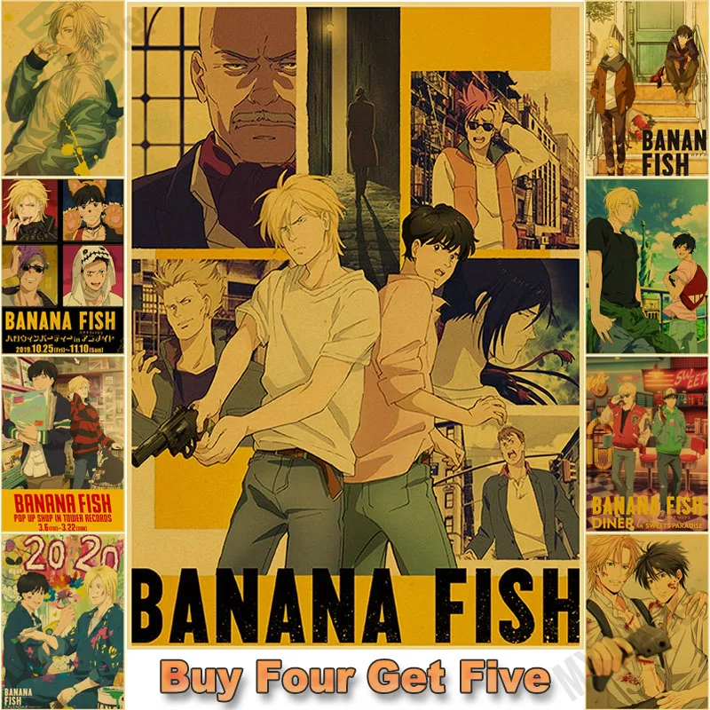 Vintazhnyj Poster S Bananovoj Ryboj Yaponskoe Anime Multyashnye Postery I Printy Naklejka Na Stenu Ukrashenie Dlya Gostinoj Bara Kafe Dom I Sad Aliekspress