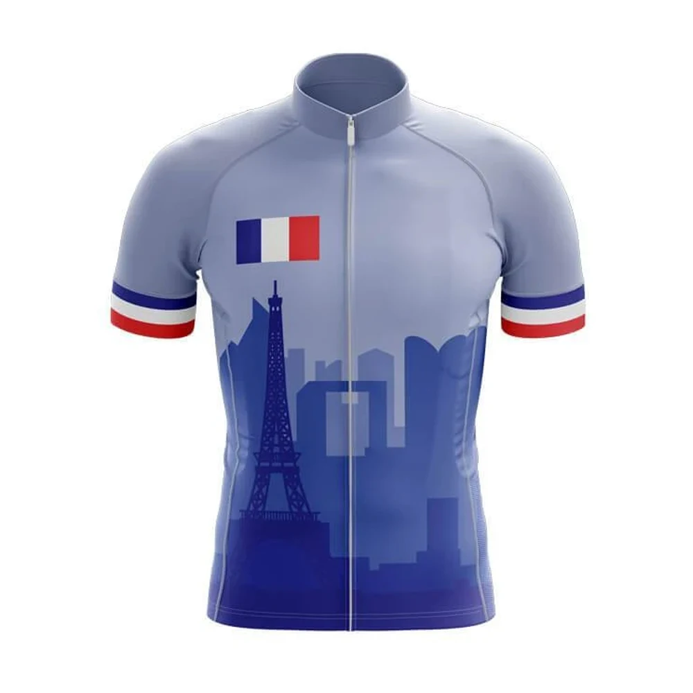 Франция Эйфелева башня лето синий Велоспорт Джерси набор мужской велоспорт