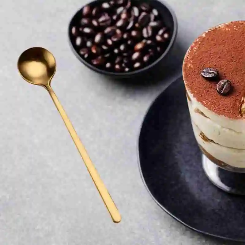 

High Quality Retro Style Coffee Stirring Round Head Golden Steel Spoon Long Tableware Square Bar Head Supplies Handle Y5F1