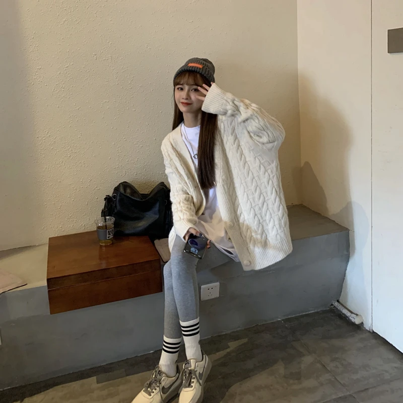 

Casual Cardigan Knitted V Neck Sweater Women 2020 Autumn Winter Long Sleeve Solid Cardigan Knitted Sweaters Coat & Jackets Women
