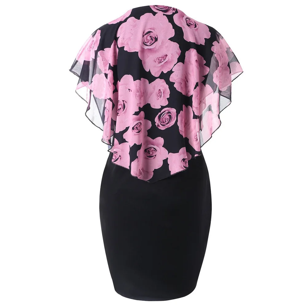 2019 Summer Fashion Rose Print Shawl Dress Women Pencil Package Hip Slim Vintage Dresses Plus Size 5XL Vestidos De Verano | Женская