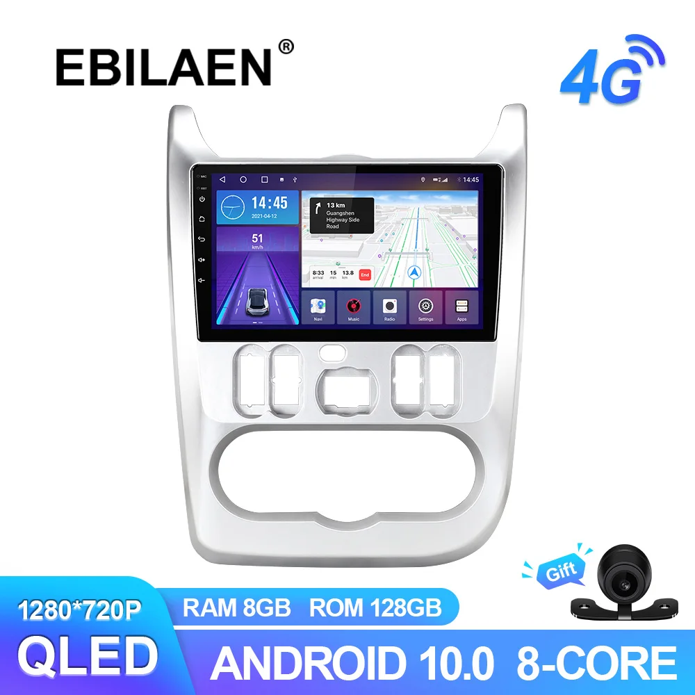 Мультимедийная система EBILAEN, 4G Автомагнитола для Renault Logan и Sandero, Lada Lergus Dacia, Android 10,0, GPS-навигация, QLED, беспроводной, Carplay