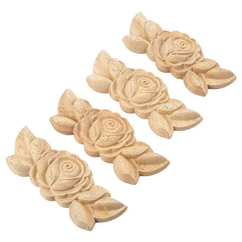 Деревянная резная угловая аппликация для двери шкафа 4 шт. 9*3 5 см Неокрашенная