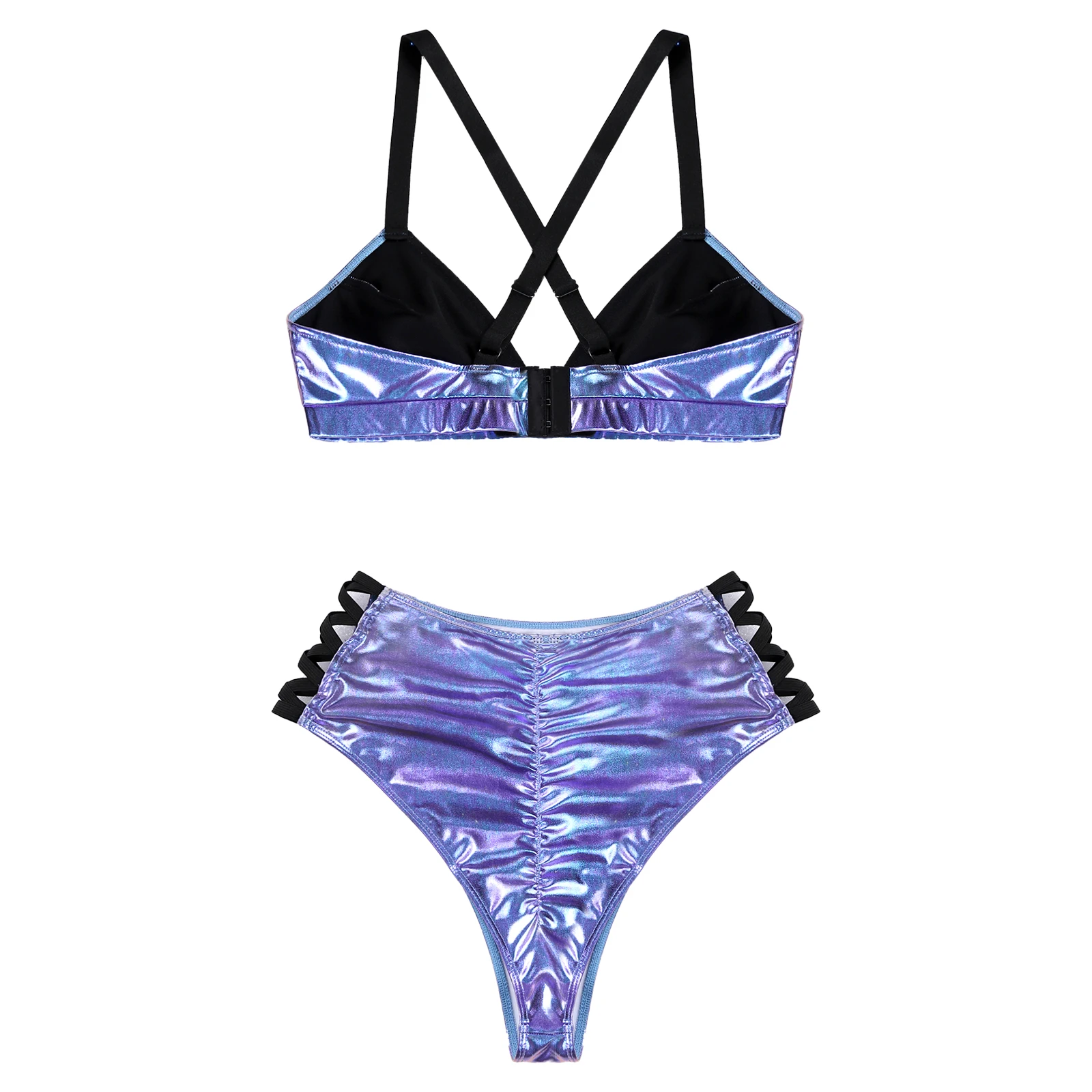 Женский блестящий комплект из 2 предметов металлик танцевальный на шесте топ с