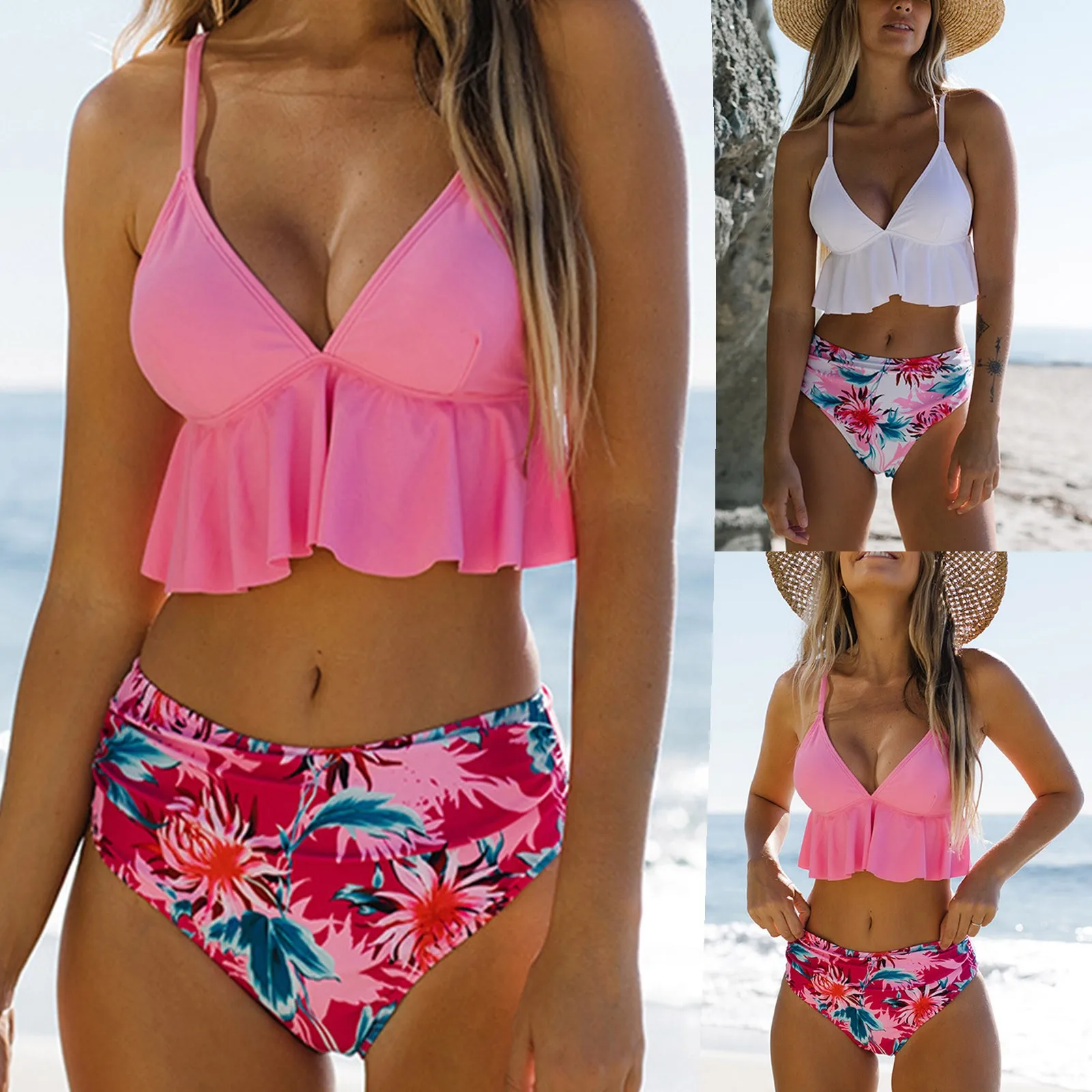 

Bikini 2021 Push Up Swimsuit Women High Waist Bikini Set Padded Swimwear Plaid Print Bathing Suit Sexy Beach Swimming Suit