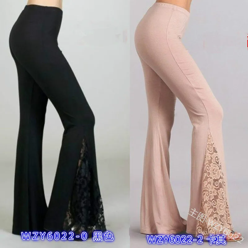 

Женские расклешенные брюки Lugentolo, летние повседневные брюки с высокой талией и кружевной строчкой, женские брюки