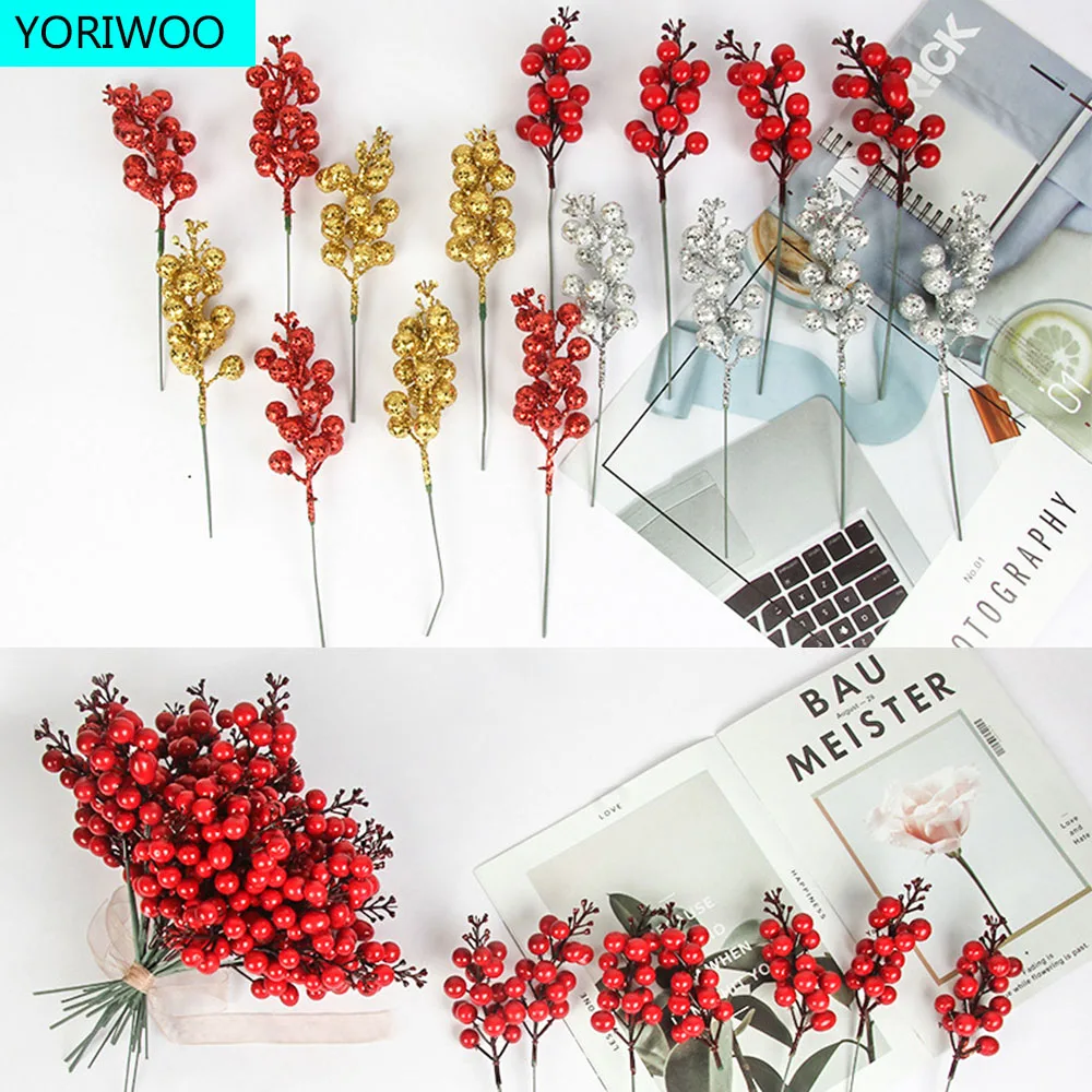 

Искусственные Рождественские цветы, ветки, искусственные цветы, украшения для рождественской елки, Рождественское украшение, Рождество, Ро...