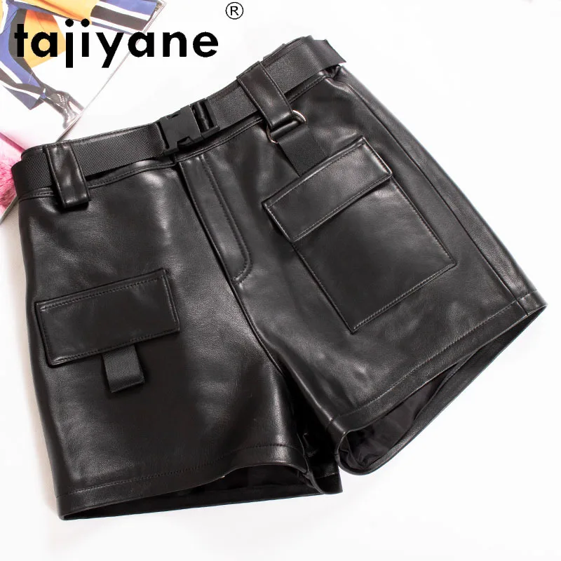 Tajiyane 2021 Shorts for Women Real Sheepskin  High Waist Shorts Genuine Leather Women's Short Biker Spodenki Damskie TN2139