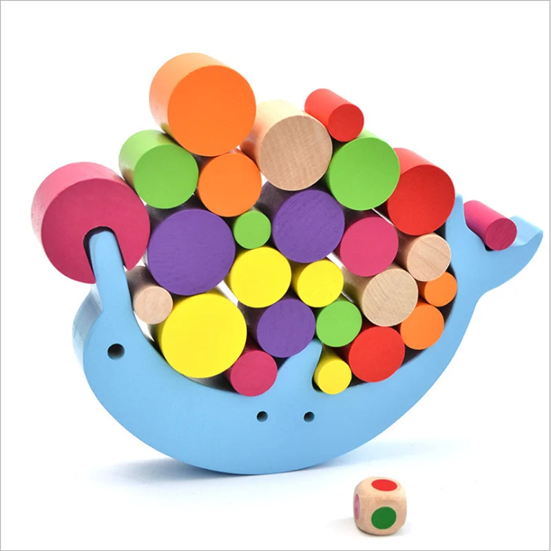 

Baby Balance Training Dolphin Building Blocks Colorful Preschool Enlightenment Wooden Stacking Desk Game Early Education Toys