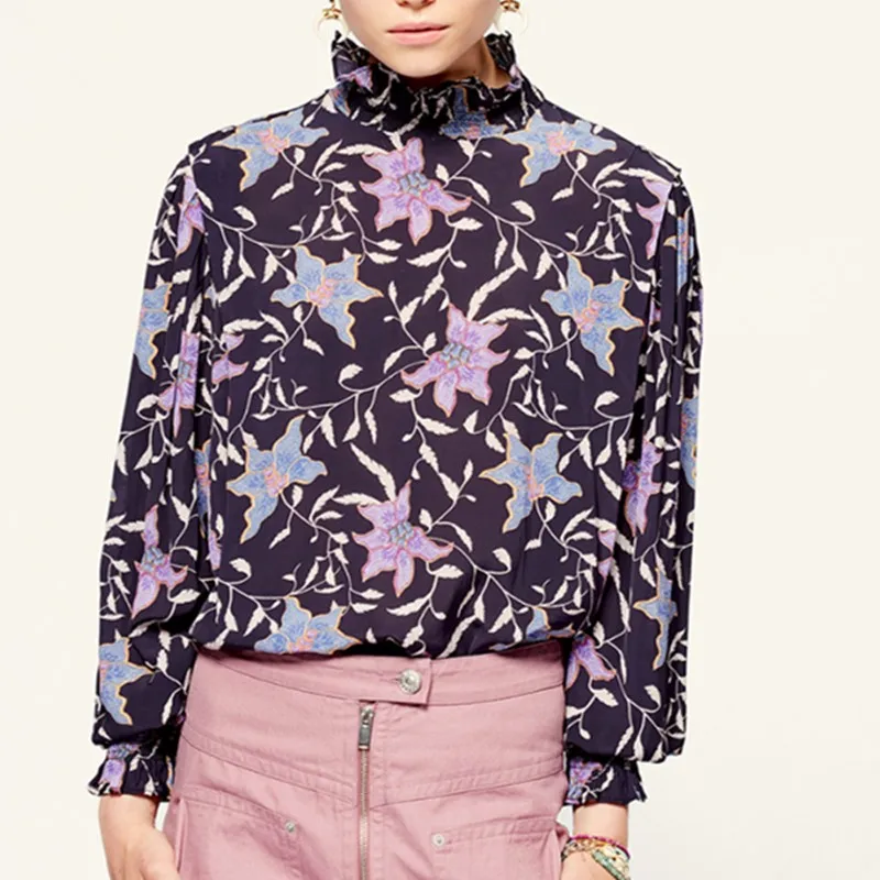 

Women's Floral Printed Shirt Ruffles Long Sleeve Female Casual Blouse 2021 Spring