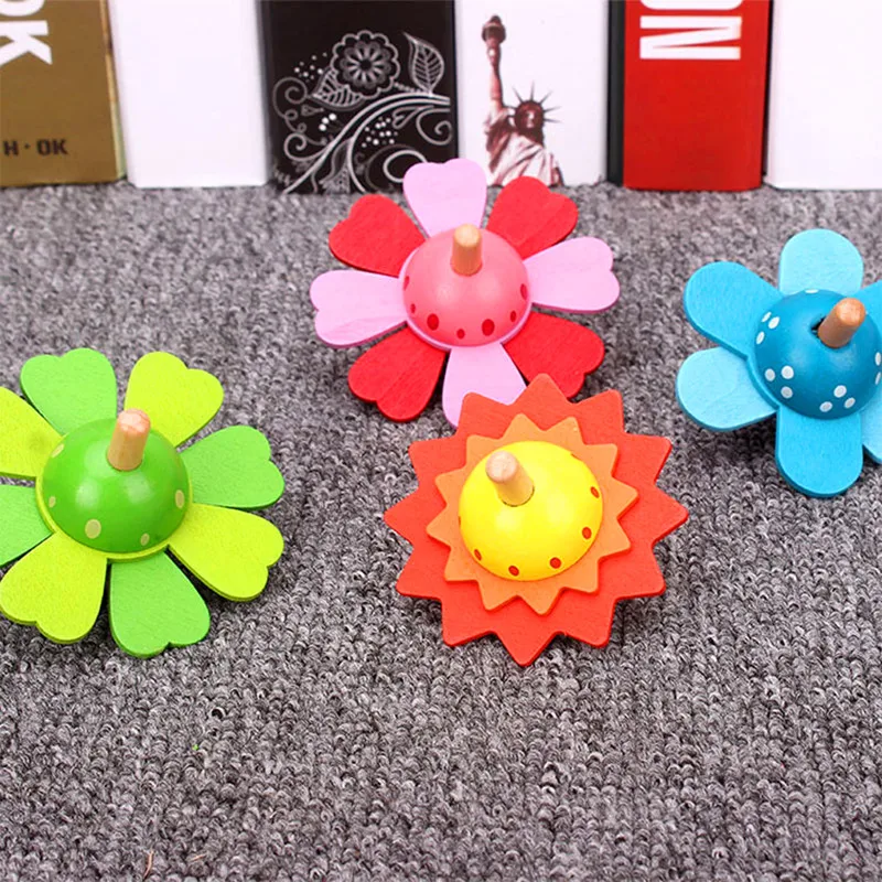 Детские деревянные игрушки цветок вращающийся верх Классические для детей