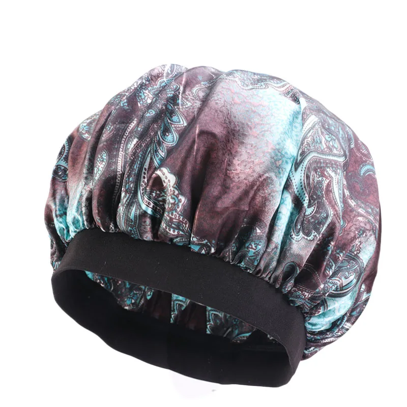 Новинка Женская атласная шапочка с узором пейсли для салона шляпа темноты волосы