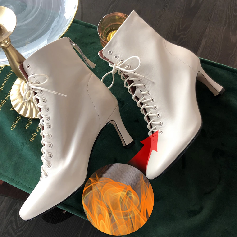 Jual Ukuran 34-43 Fashion Semata Kaki Wanita Sepatu Hak Tinggi Wanita Renda Sepatu Wanita Musim Gugur Musim Dingin Zipper Wanita Pendek Boot Wanita