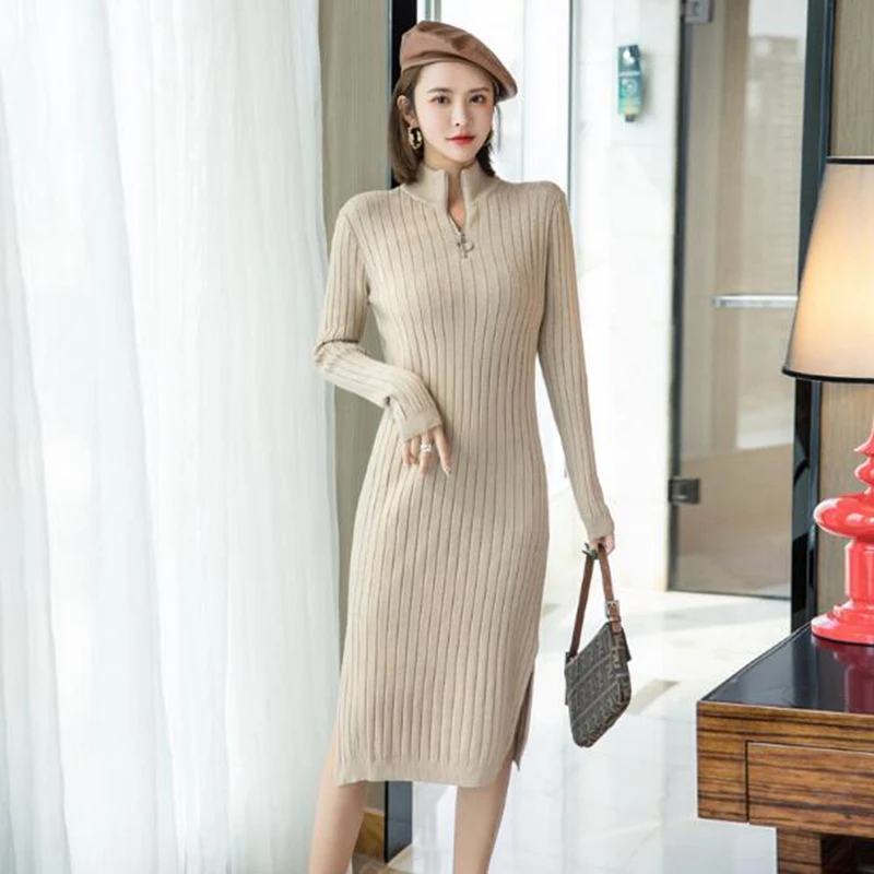 GIGOGOU женское платье-свитер с длинным рукавом зимнее плотное платье-пуловер