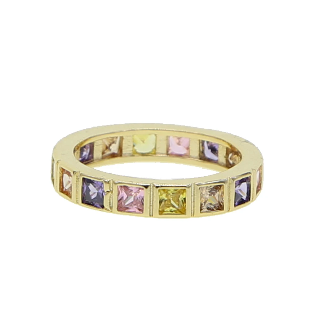 

Baguette pastel colorful cz eternity band ring gold filled engagment band stacking finger rings fashion