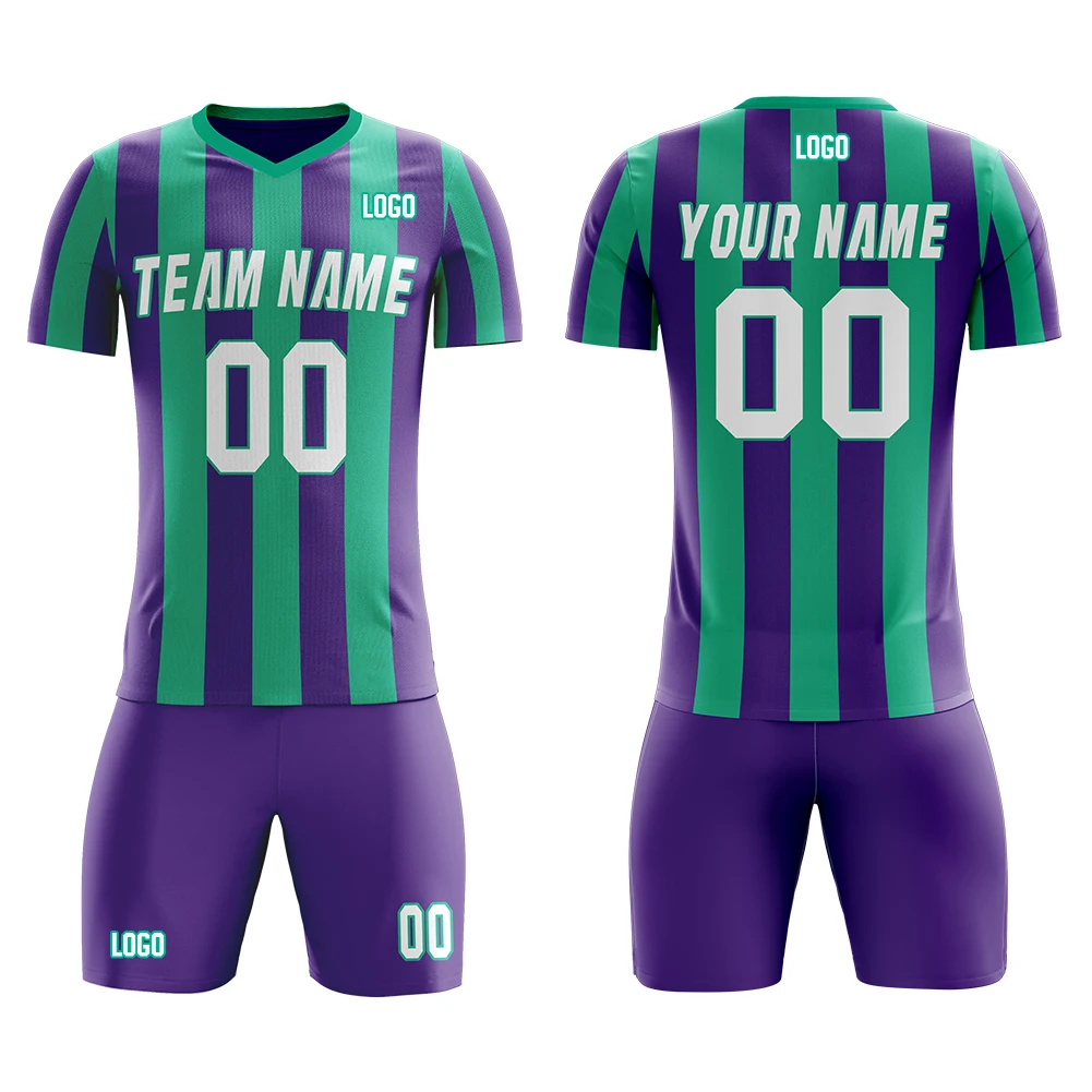 

Custom Soccer Jersey Set Personalized Print Stripe College League Soccer Shirt Outdoor Training Suit
