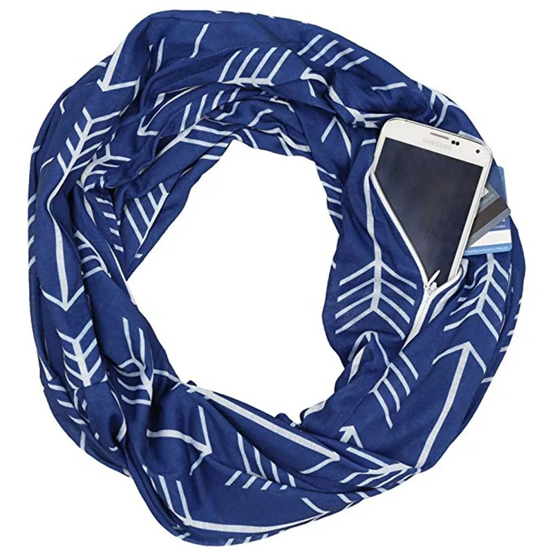 

Explosive double-decked men's and women's Knitting scarf thermal pocket scarf arrow pattern printed zipper pocket neck